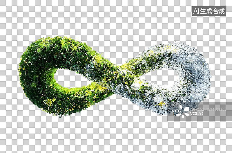【AI数字艺术】绿色植物和冰组成的无限循环回收利用标志符号图片素材