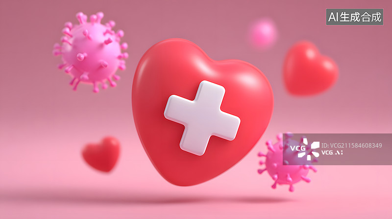 【AI数字艺术】红色背景中漂浮的医疗图案图片素材