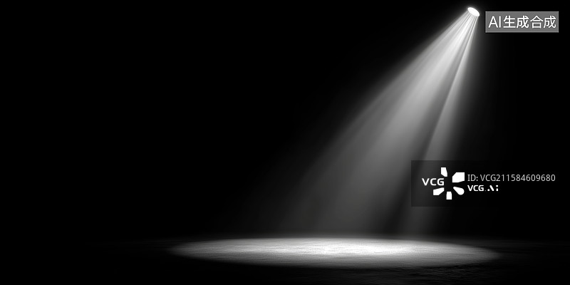 【AI数字艺术】黑暗背景下照亮空舞台的聚光灯图片素材