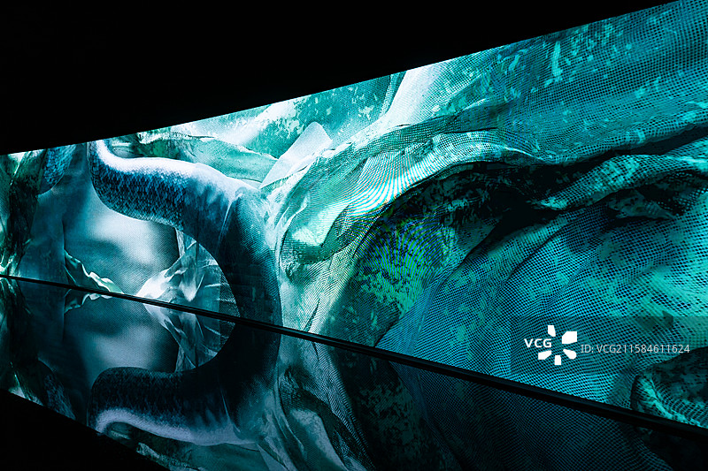 中国艺术文化和娱乐拍摄主题，山东省济美术馆博物馆双年展和特展，正在播放的绘画，室内无人图像摄影图片素材