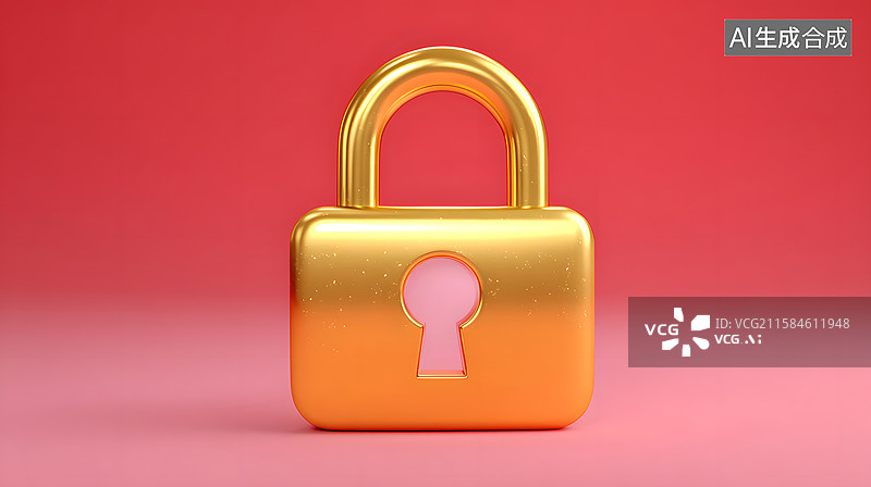 【AI数字艺术】红色背景下金色锁具展现安全科技图片素材
