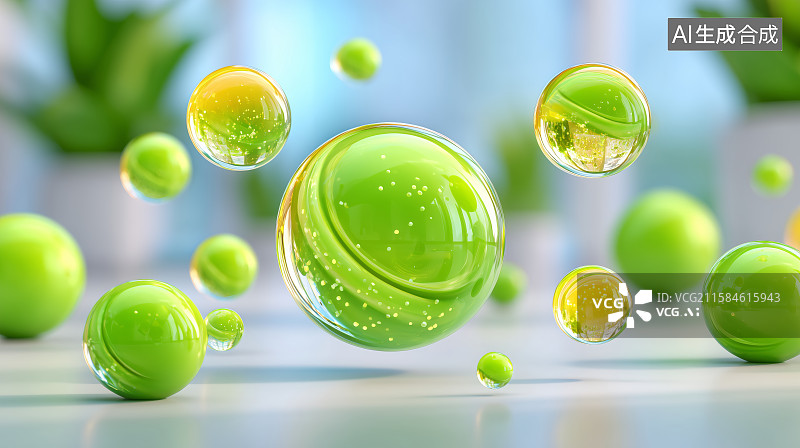 【AI数字艺术】多彩玻璃球的静物排列图片素材