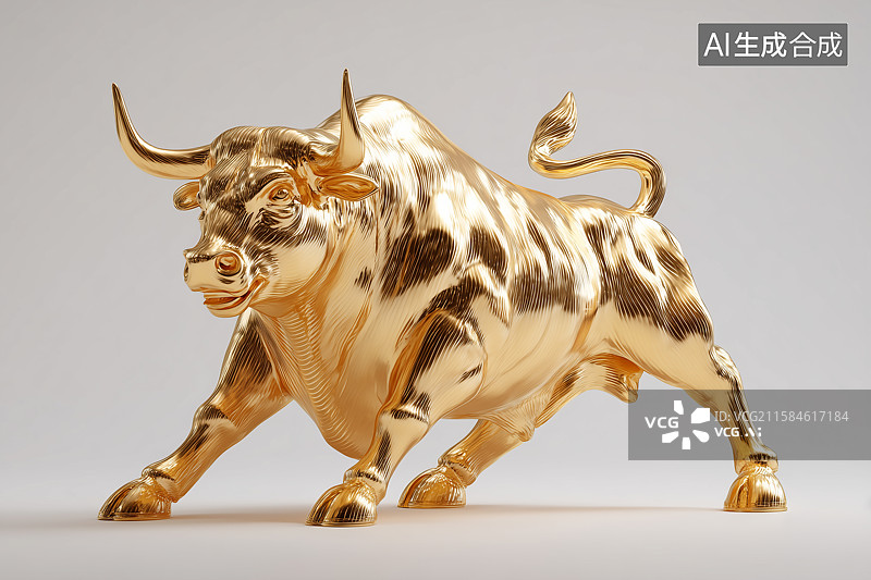 【AI数字艺术】象征力量与繁荣的金色公牛雕塑图片素材