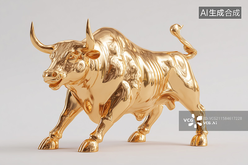 【AI数字艺术】象征力量与繁荣的金色公牛雕塑图片素材