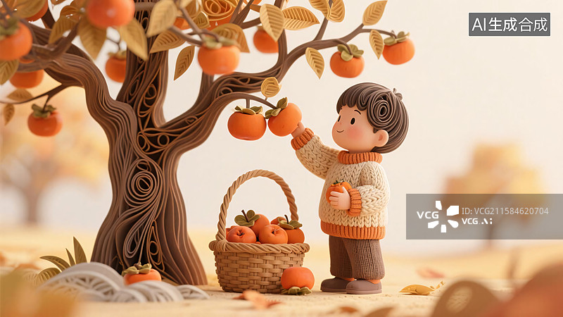【AI数字艺术】衍纸艺术秋天风景插画图片素材