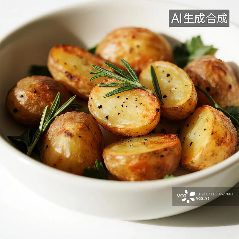 【AI数字艺术】迷迭香黑胡椒烤小土豆图片素材