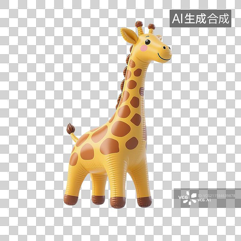 【AI数字艺术】3D渲染卡通动物，膨胀充气风格，充气长颈鹿，治愈系，婴儿安抚玩具，新生儿，母婴，免抠元素图片素材