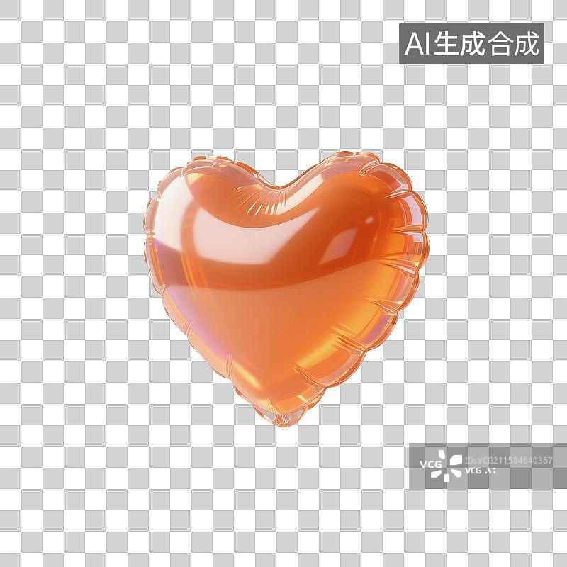 【AI数字艺术】3D渲染，膨胀充气风格，橙色心形气球，爱心，中秋节，新年，春节，元宵节，七夕节，免抠元素图片素材
