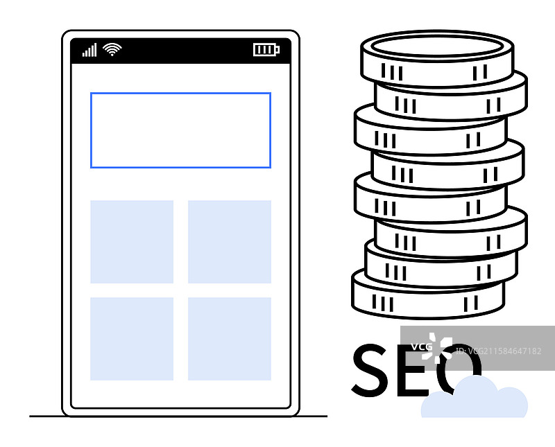 移动界面上堆叠的硬币象征着图片素材