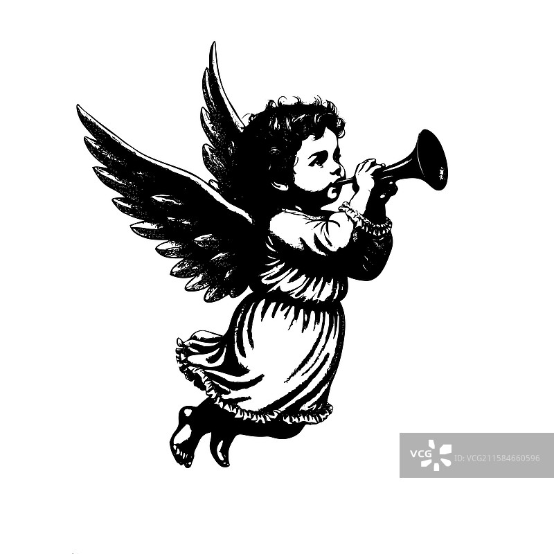 圣诞天使的剪影，手持小号图片素材