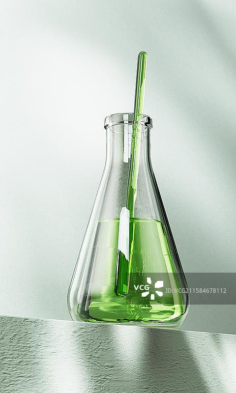 透明护肤品瓶子与滴管三维渲染图片素材