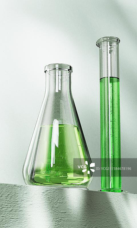 透明护肤品瓶子与滴管三维渲染图片素材