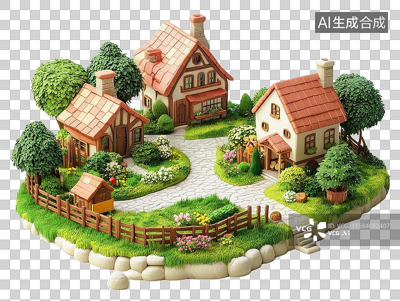 【AI数字艺术】乡村小屋与花园的温馨场景图片素材