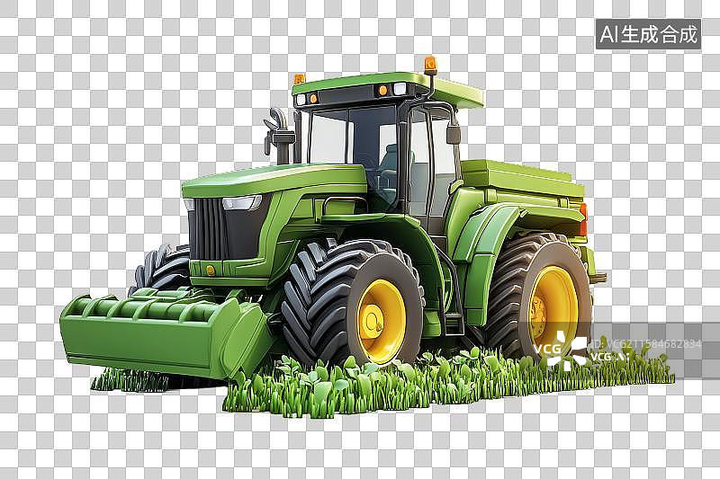 【AI数字艺术】绿色拖拉机在草地上作业图片素材