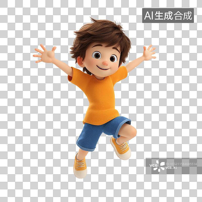 【AI数字艺术】一个男孩张开双臂跳跃的画面图片素材