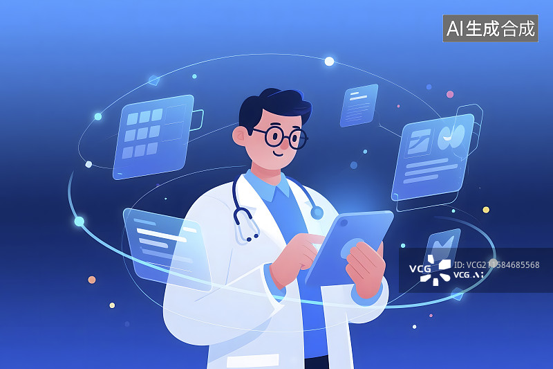 【AI数字艺术】手持平板虚拟交互的医生图片素材