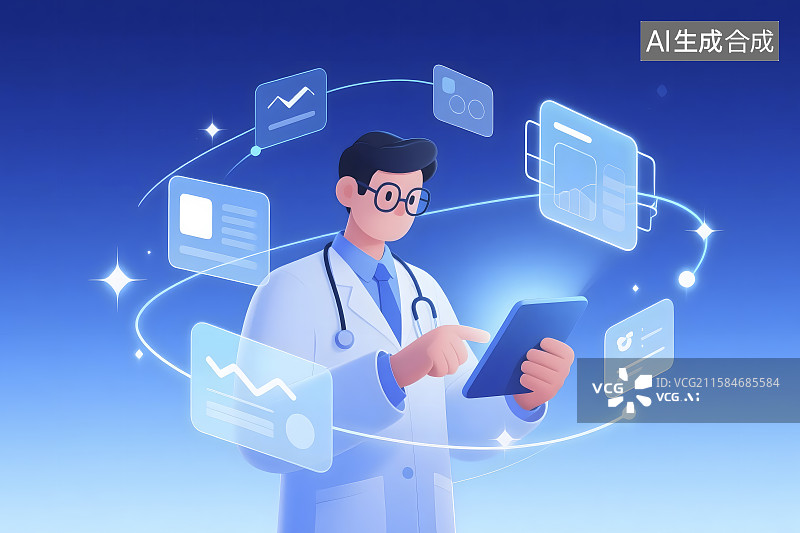 【AI数字艺术】手持平板虚拟交互的医生图片素材
