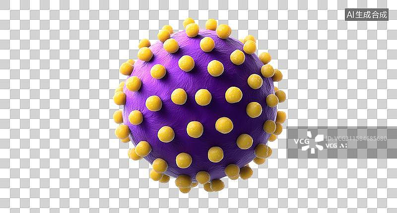 【AI数字艺术】紫色与黄色病毒结构的3D渲染图图片素材