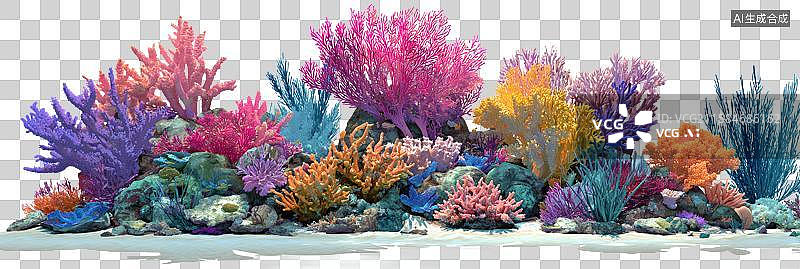 【AI数字艺术】五彩斑斓的珊瑚礁与海洋植物景观图片素材