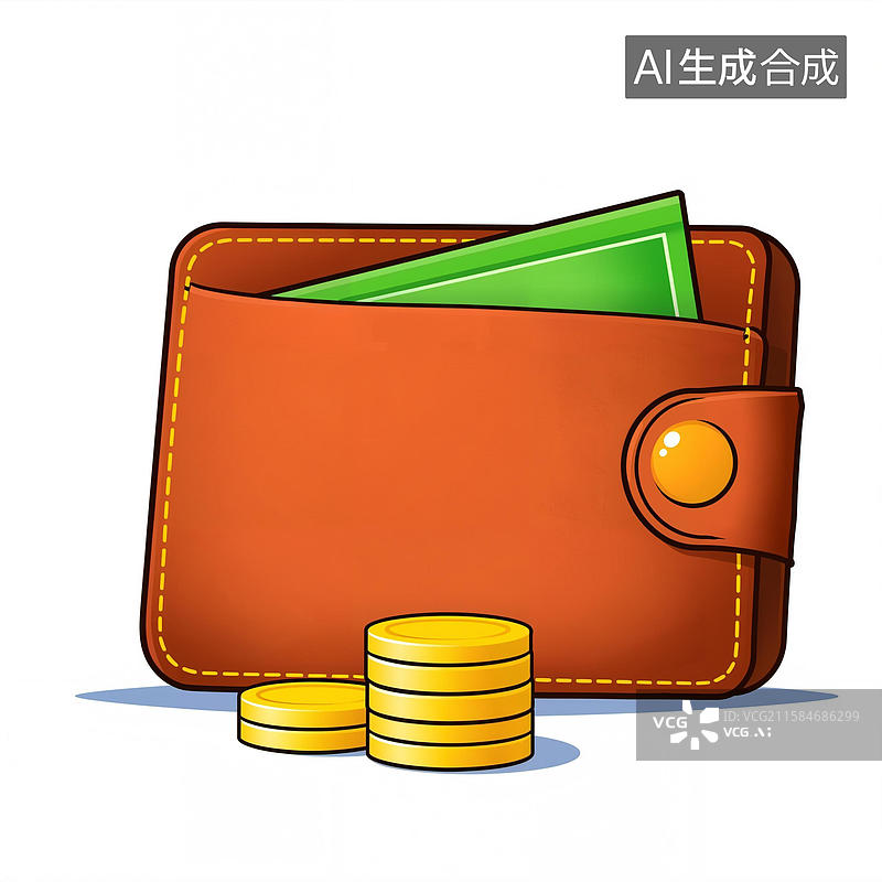 【AI数字艺术】橙色钱包与金币堆叠图片素材