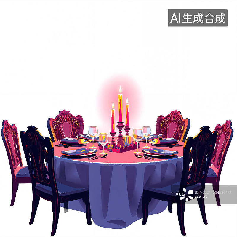 【AI数字艺术】华丽餐桌布置，烛光晚餐场景图片素材