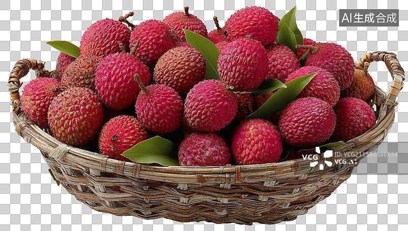 【AI数字艺术】篮子里新鲜饱满的荔枝果实图片素材