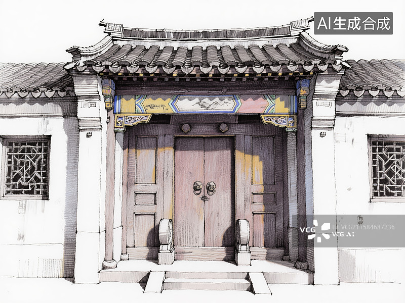 【AI数字艺术】传统中式建筑门廊图片素材