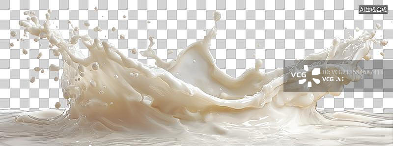 【AI数字艺术】牛奶飞溅形成动态白色波浪图片素材