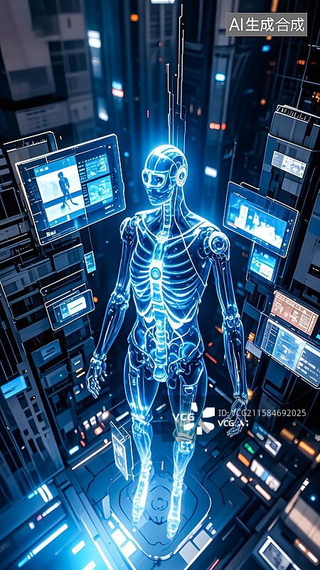 【AI数字艺术】人工智能机器人三维插画图片素材