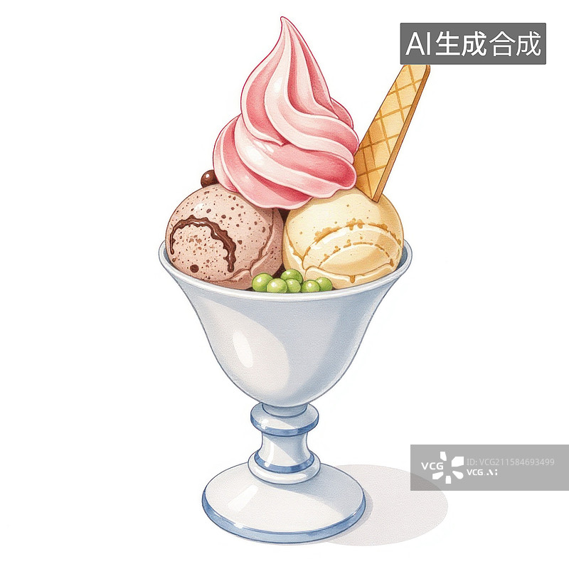 【AI数字艺术】彩色冰淇淋球奶油圣代图片素材
