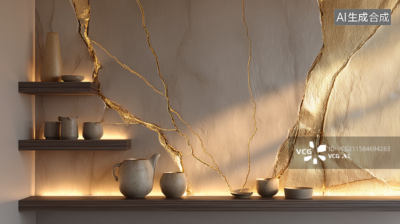 【AI数字艺术】现代禅意日落卧室图片素材