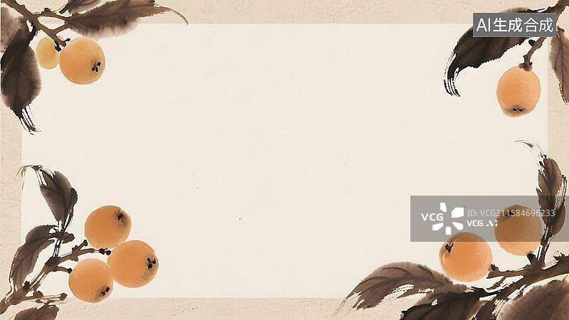 【AI数字艺术】水墨画枇杷边框简约背景图片素材