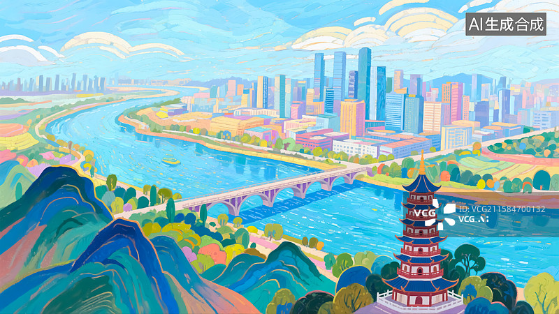 【AI数字艺术】城市风景插画图片素材