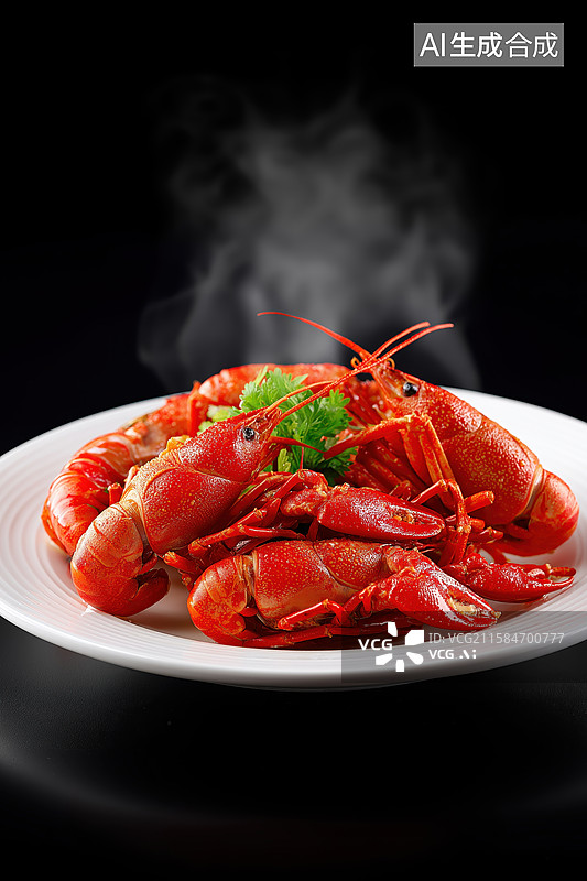 【AI数字艺术】热气腾腾的煮熟小龙虾图片素材