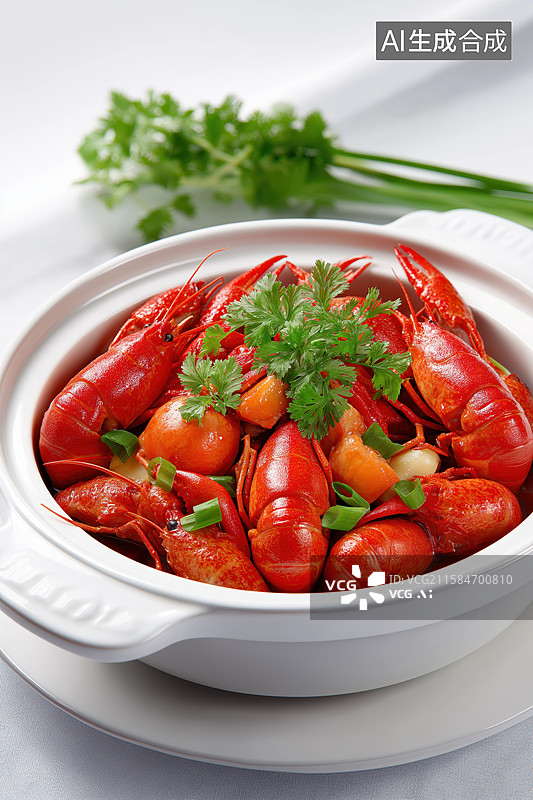 【AI数字艺术】香辣小龙虾盛于白瓷碗中图片素材