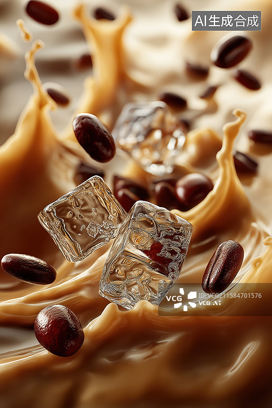 【AI数字艺术】咖啡与冰块碰撞的瞬间图片素材