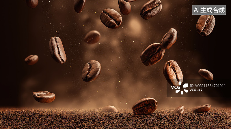 【AI数字艺术】咖啡豆空中飞舞瞬间图片素材