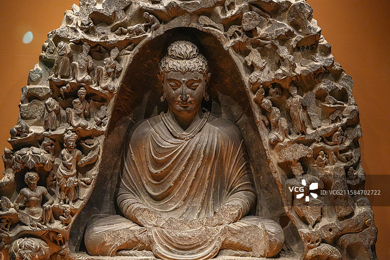 公元3-4世纪 帝释窟禅定 白沙瓦博物馆藏 深圳博物馆 香林空相 犍陀罗艺术展图片素材