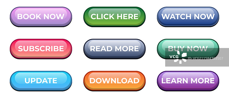 彩色网页按钮集：阅读更多、了解更多、购买图片素材
