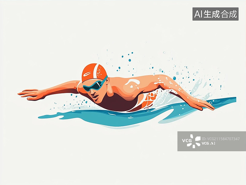 【AI数字艺术】游泳插画图片素材
