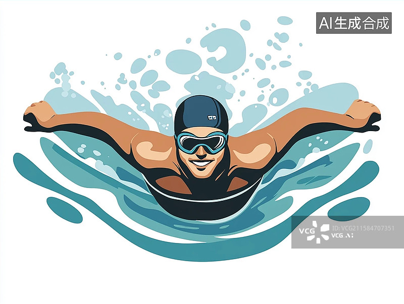 【AI数字艺术】游泳插画图片素材