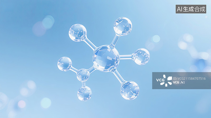 【AI数字艺术】蓝色透明分子结构微观视图图片素材