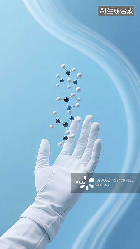 【AI数字艺术】手掌上的分子结构模型微观视图图片素材