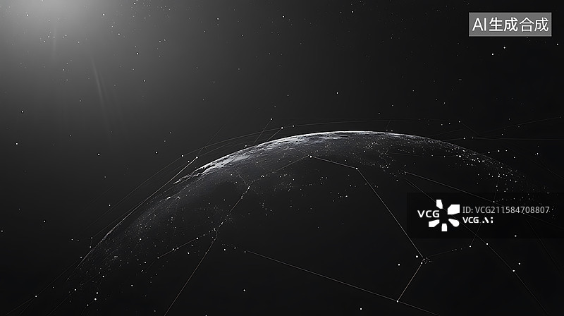 【AI数字艺术】黑白科技背景，发光曲线，星球表面图片素材