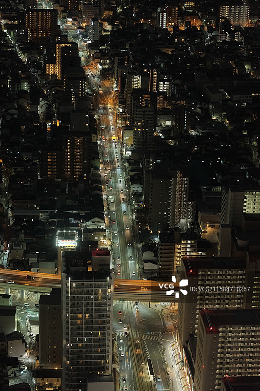 城市建筑的高角度视角夜景大阪阿倍野Harukas300展望台图片素材
