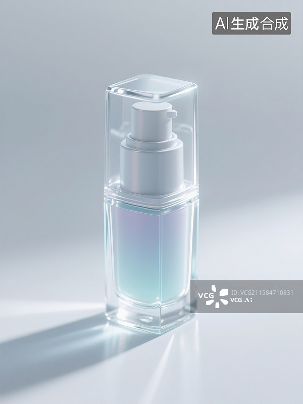 【AI数字艺术】半透明磨砂玻璃质感小瓶子 美妆个人护理啫喱水指甲油瓶装容器 3D立体三维写实风格电商产品展示干净透亮图片素材