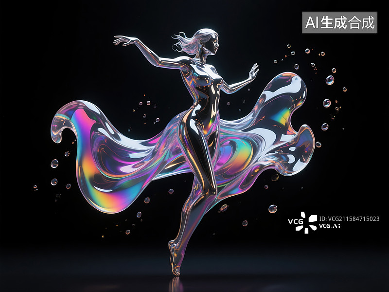 【AI数字艺术】液体金属跳舞女人图片素材