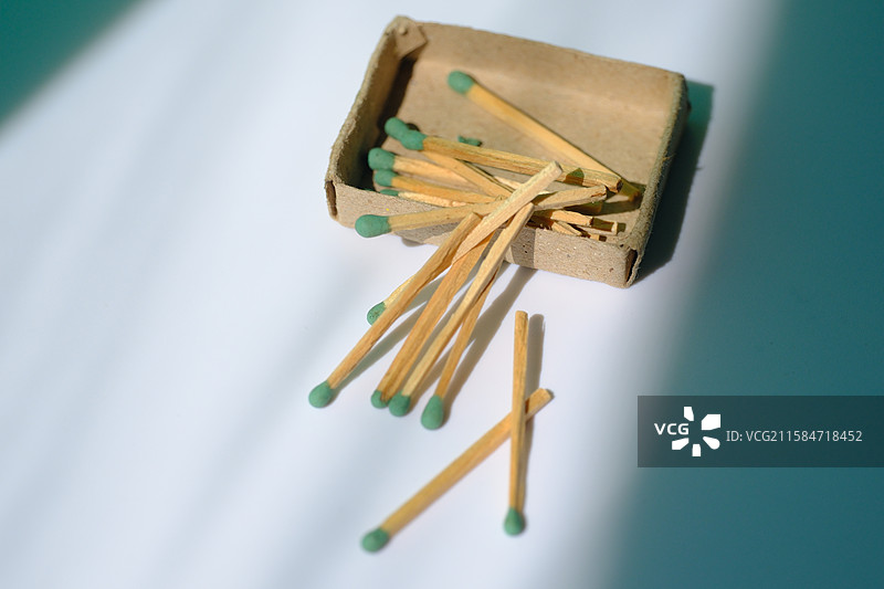 白色背景下的火柴盒。洋火。火柴棍图片素材