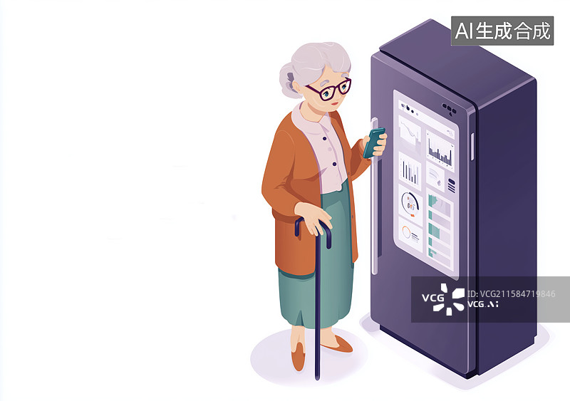 【AI数字艺术】老人使用智能冰箱图片素材