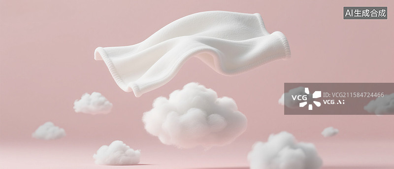 【AI数字艺术】飘动的全棉面料与棉花组合轻盈概念图片素材